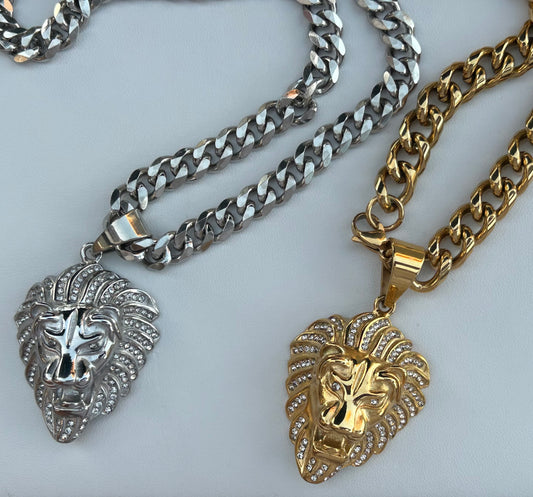 Cabeza Leon con diamantes-Cadena cubana 24”